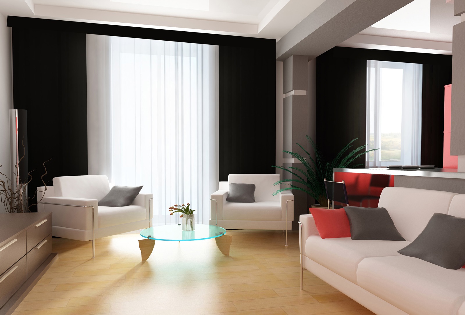 beaux-rideaux-modernes-pour-salon-16-set-magnifique-appliquant-accent-noir-mur-couleur-assortie-avec-blanc-complet-canapé-aussi-chaises-et-table-en-verre-bleu- in-circle-designjpg